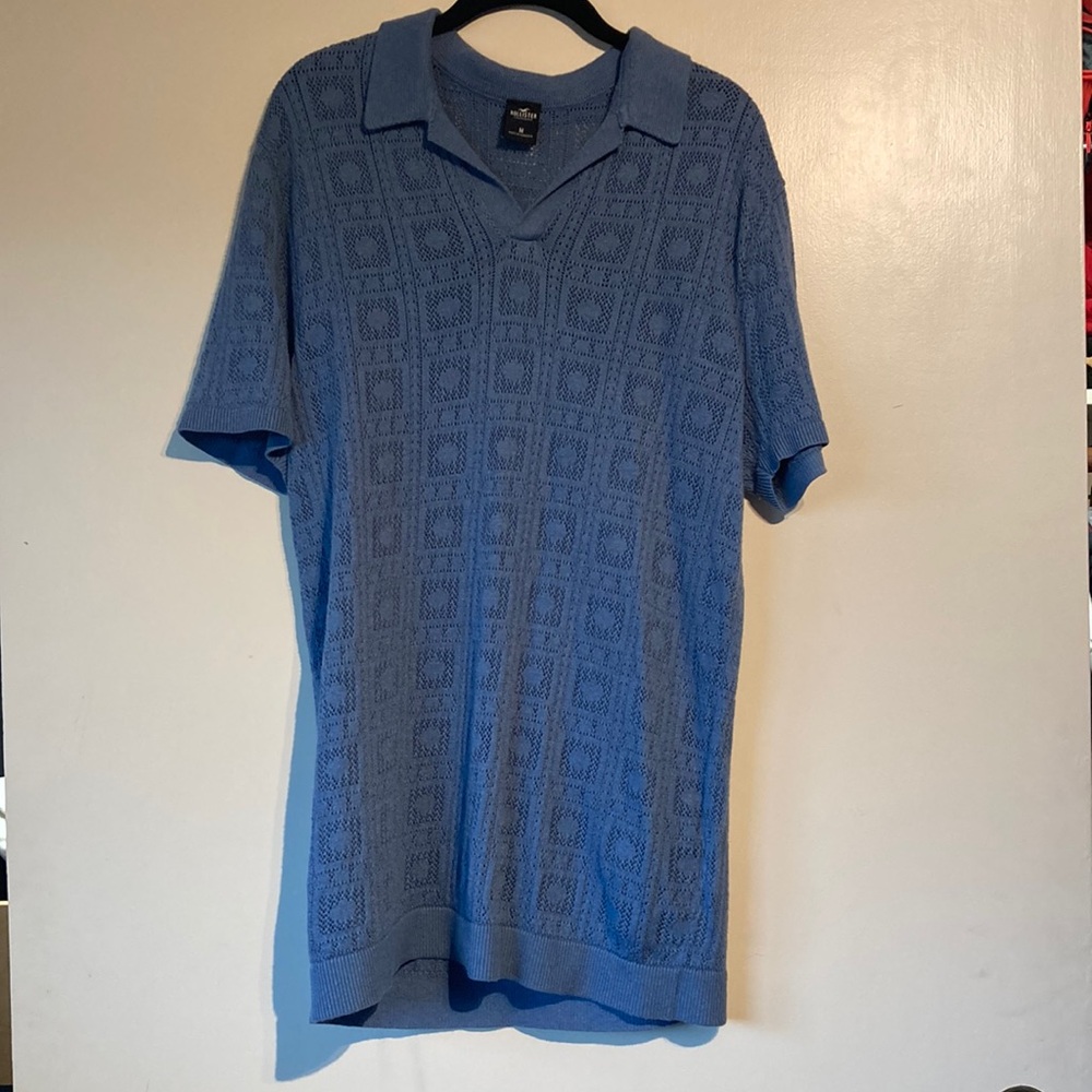 Hollister blue knit Coachella style transparent Polo